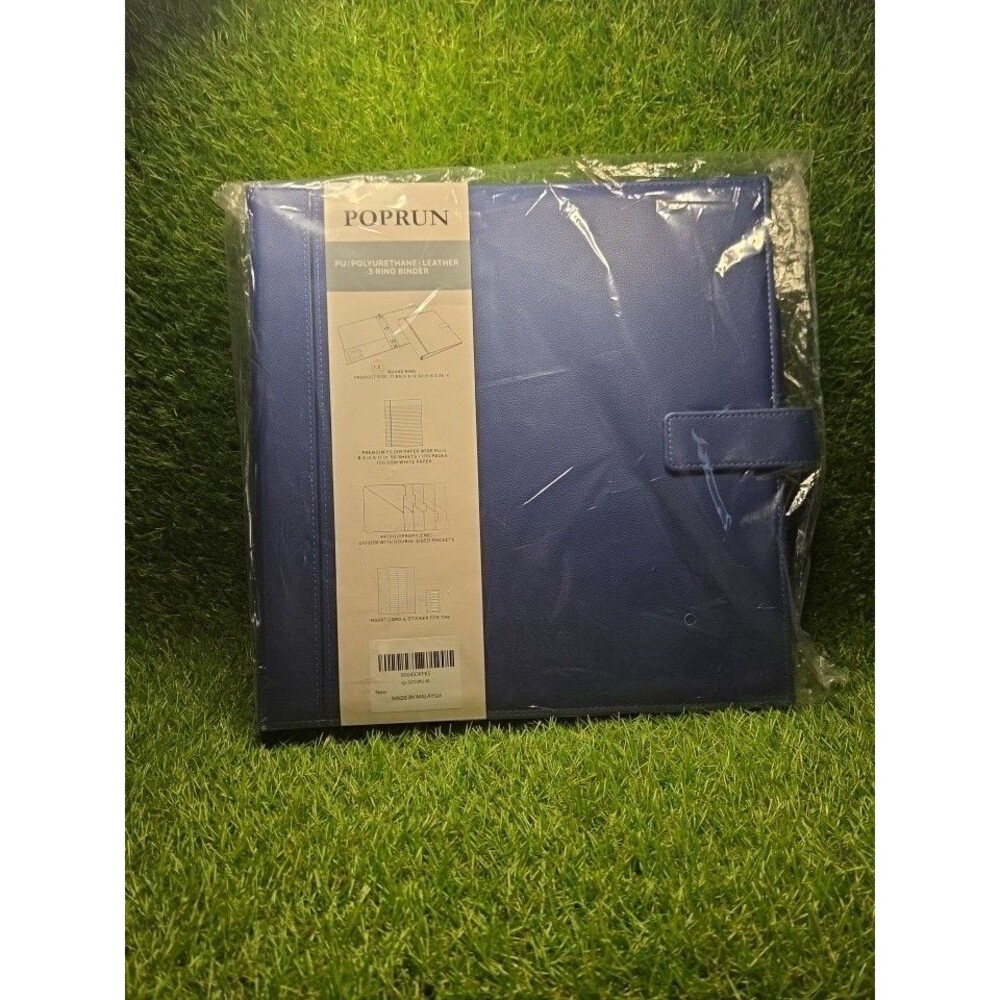 POPRUN PU Leather Blue 3 Ring Binder 2" Round Rings 150 Sheets w/ Dividers
